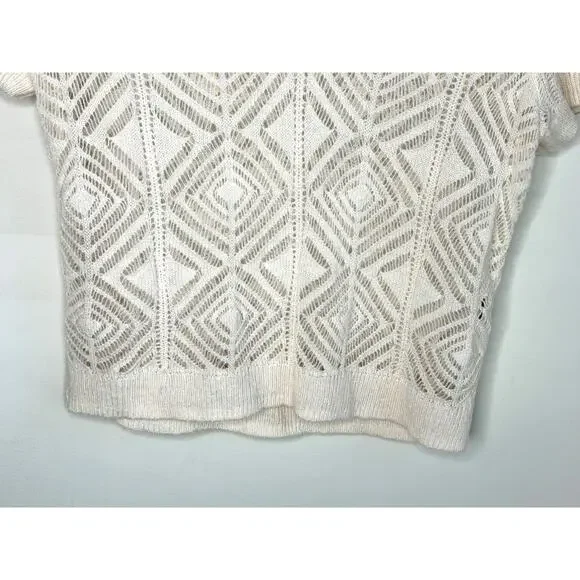 J. Crew Cashmere Short Sleeve Collared V-Neck Knit Polo Sweater Cream Womens Med - Picture 4 of 8